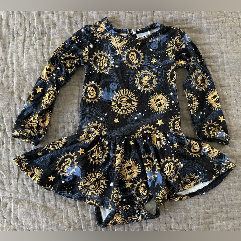 Bums & Roses Harry Potter Hogwarts Night Sky Long Sleeve Ruffle Dress 18-24m